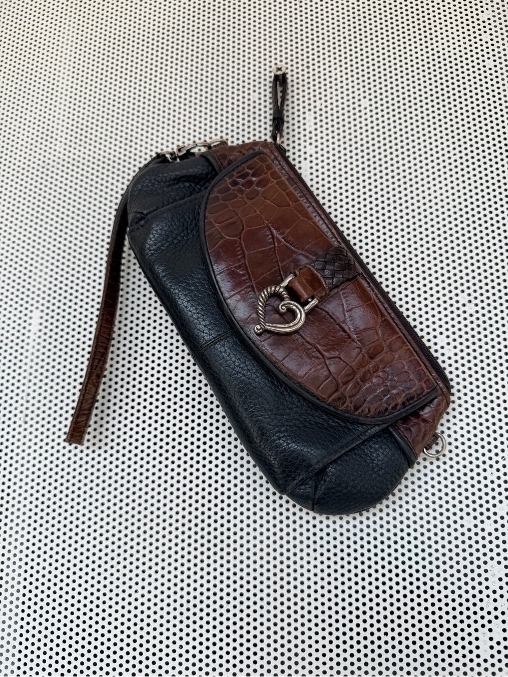 Vtg y2k Brighton Brown and Black Leather croc embossed Wristlet Clutch - Picture 6 of 13